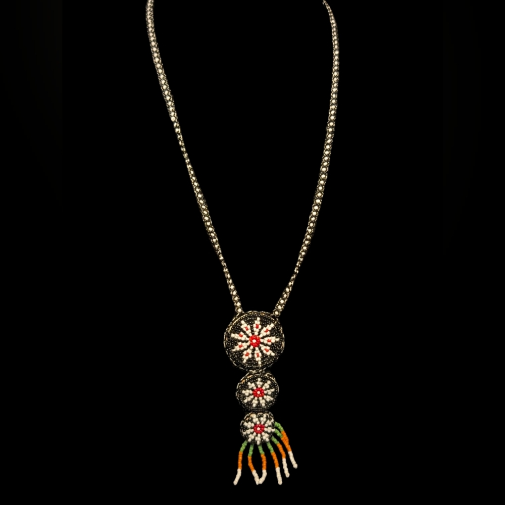 Vintage Native American Seed Bead Medallion Necklace